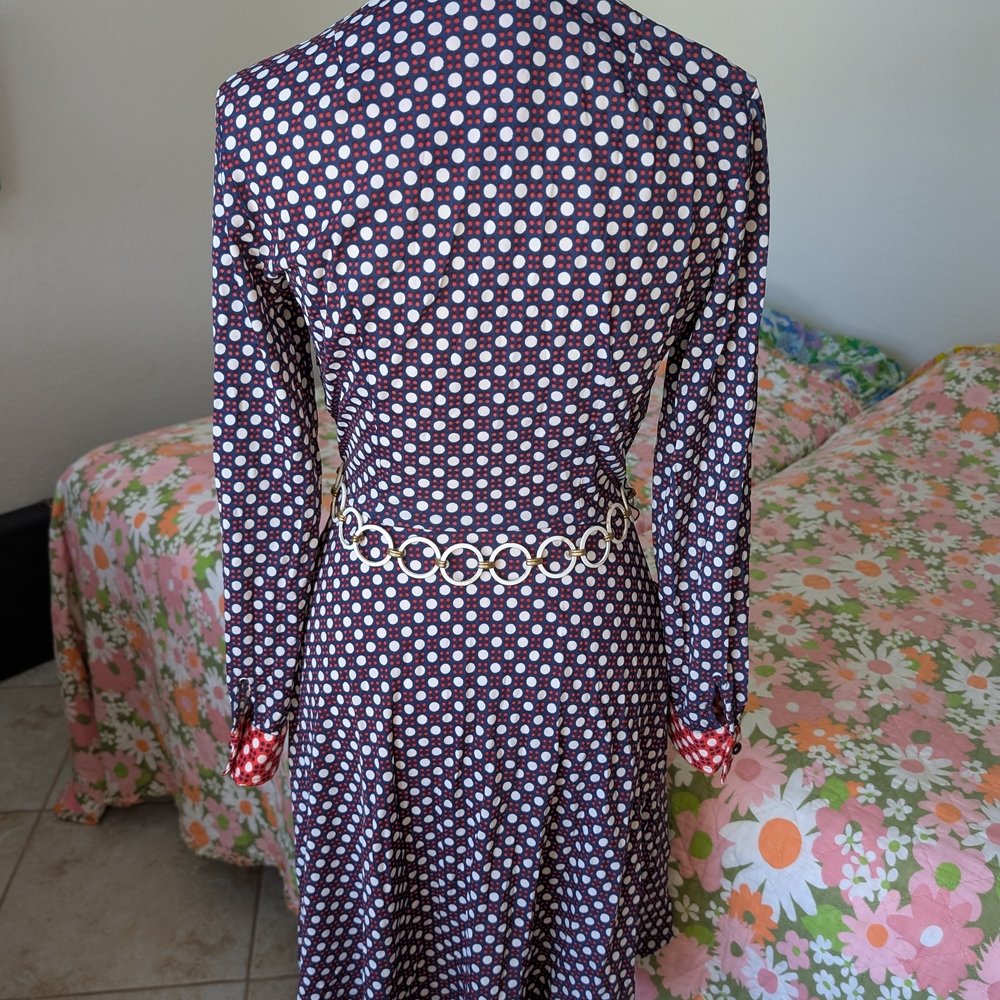 Vintage The Stroller brand 60s 70s blue red white polka dot groovy mod dress - Picture 2 of 7